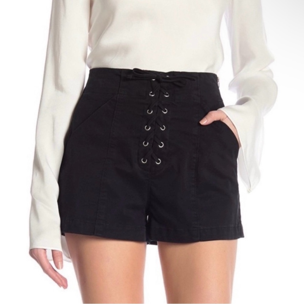 A.L.C. Women's 4 Black Lace Up Kyle Crepe Shorts High Waist‎ Side Zipper Corset